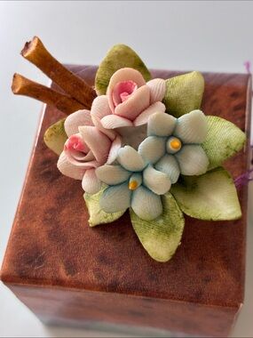 Vintage Pink and Light Blue Floral Bisque Brooch